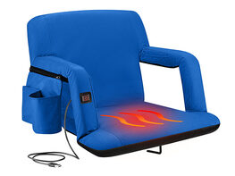 Extra Wide Heated Reclining Stadium Seat with Armrests & Side Pockets (Blue)