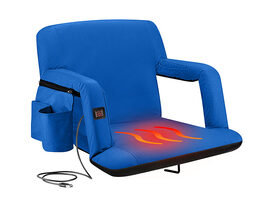 Heated Reclining Stadium Seat with Armrests & Side Pockets (Blue)